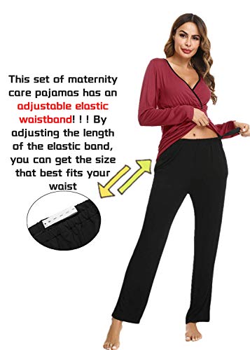 Hawiton Pijama de Lactancia Invierno Ropa Maternidad Hospital Premamá Conjuntos Embarazadas Algodón Mangas Largas Mujer