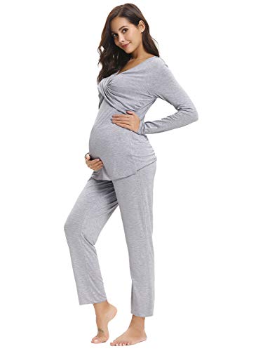 Hawiton Pijama de Lactancia Invierno Ropa Premamá Embarazadas Algodón Mangas Largas