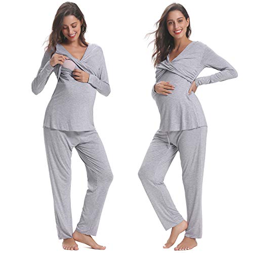 Hawiton Pijama de Lactancia Invierno Ropa Premamá Embarazadas Algodón Mangas Largas