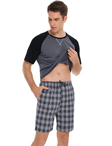 Hawiton Pijama Hombre Verano Pijamas Corto Hombre de Manga Corta Algodón Talla Grande Camiseta y Pantalones Corto