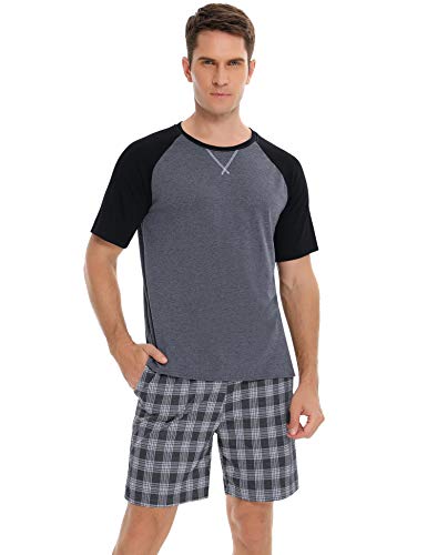 Hawiton Pijama Hombre Verano Pijamas Corto Hombre de Manga Corta Algodón Talla Grande Camiseta y Pantalones Corto
