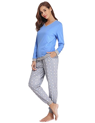 Hawiton Pijama Mujer Invierno Algodon Mangas Largas Pantalones Largo 2 Piezas, L