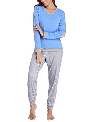 Hawiton Pijama Mujer Invierno Algodon Mangas Largas Pantalones Largo 2 Piezas, L