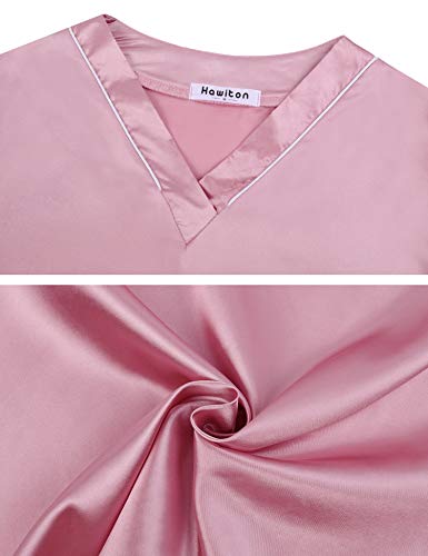 Hawiton Pijama Mujer Saten Pijamas Raso Mujer Invierno de Manga Larga Kimono Satén Ropa de Casa 2 Piezas