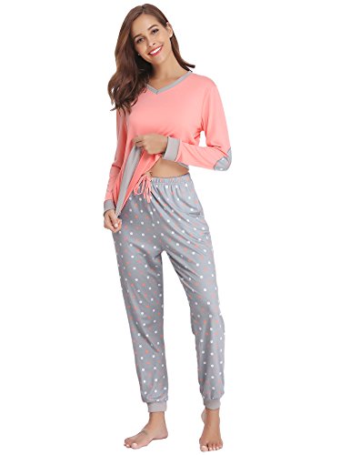 Hawiton Pijama Mujer Verano Largo Algodon Otoño Invierno Pantalones Camisetas Mangas Largas