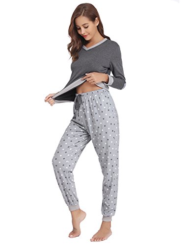 Hawiton Pijama Mujer Verano Largo Algodon Otoño Invierno Pantalones Camisetas Mangas Largas