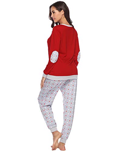 Hawiton Pijama Mujer Verano Largo Algodon Otoño Invierno Pantalones Camisetas Mangas Largas