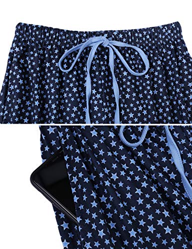 Hawiton Pijamas Mujer Invierno Manga Larga Conjunto de Pijama para Mujer Algodón Pantalones Largo Ropa de Casa 2 Piezas, Azul, L