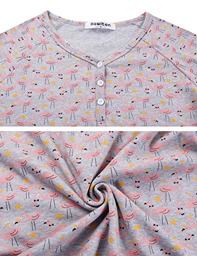 Hawiton Pijamas Mujer Invierno Manga Larga Conjunto de Pijama para Mujer Algodón Pantalones Largo Ropa de Casa 2 Piezas, Gris, S