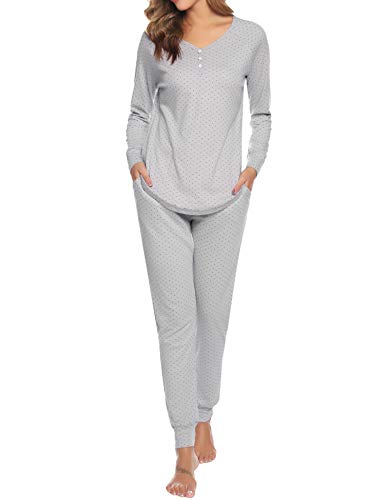 Hawiton Pijamas Mujer Invierno Manga Larga Conjunto de Pijama para Mujer Algodón Pantalones Largo Ropa de Casa Dos Piezas