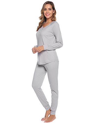 Hawiton Pijamas Mujer Invierno Manga Larga Conjunto de Pijama para Mujer Algodón Pantalones Largo Ropa de Casa Dos Piezas