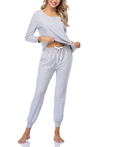 Hawiton Pijamas Mujer Invierno Manga Larga Conjunto de Pijama para Mujer Algodón Ropa de Casa Mujer Largo Pantalon Camiseta Dos Piezas