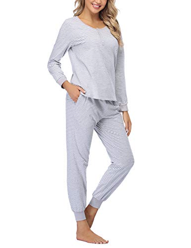 Hawiton Pijamas Mujer Invierno Manga Larga Conjunto de Pijama para Mujer Algodón Ropa de Casa Mujer Largo Pantalon Camiseta Dos Piezas