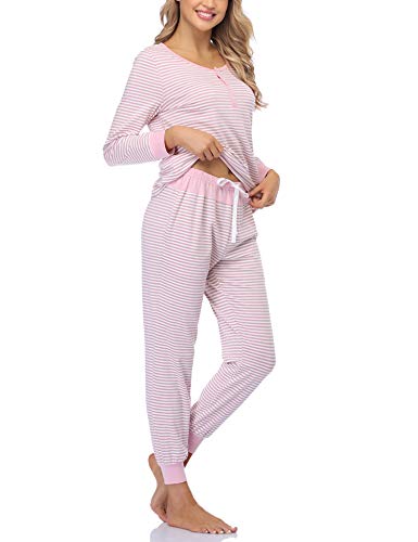 Hawiton Pijamas Mujer Invierno Manga Larga Conjunto de Pijama para Mujer Algodón Ropa de Casa Mujer Largo Pantalon Camiseta Dos Piezas