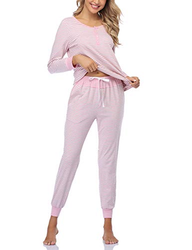 Hawiton Pijamas Mujer Invierno Manga Larga Conjunto de Pijama para Mujer Algodón Ropa de Casa Mujer Largo Pantalon Camiseta Dos Piezas