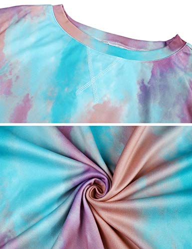 Hawiton Pijamas Mujer Verano Corto cómodo,Fresco Tie-Dye Estampado Ropa de Dormir,Mangas Larga Camiseta y Pantalones con Bolsillos 2 Piezas