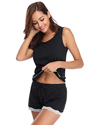 Hawiton Pijamas Mujer Verano Manga Corta Conjunto de Pijama para Mujer 2 Piezas de Ropa de Dormir Algodón Suave Loungewear