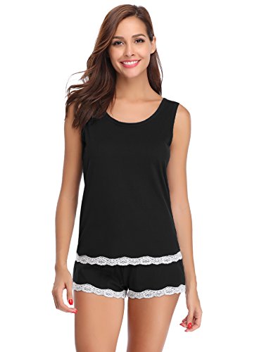 Hawiton Pijamas Mujer Verano Manga Corta Conjunto de Pijama para Mujer 2 Piezas de Ropa de Dormir Algodón Suave Loungewear