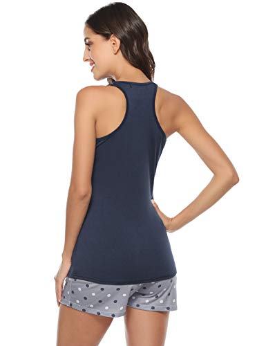 Hawiton Pijamas Mujer Verano Manga Corta Conjunto de Pijama para Mujer 2 Piezas de Ropa de Dormir Algodón Suave Loungewear, Azul Oscuro, XL