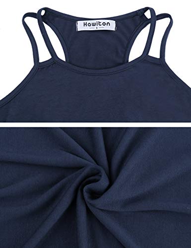 Hawiton Pijamas Mujer Verano Manga Corta Conjunto de Pijama para Mujer 2 Piezas de Ropa de Dormir Algodón Suave Loungewear, Azul Oscuro, XL