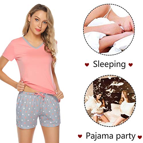 Hawiton Pijamas para Mujer Verano Corto Pijama de Algodón Manga Corta, Cómodo y Transpirable