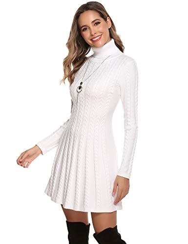 Hawiton Vestido de Punto para Mujer Elegante Vestido de Suéter de Cuello Alto Jersey de Manga Larga de Una Línea para Otoño Invierno