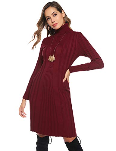 Hawiton Vestido de Punto para Mujer Vestido de Suéter de Cuello Alto de Manga Larga Vestido de Invierno de Punto con Cable Jerseys Largos