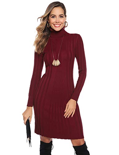 Hawiton Vestido de Punto para Mujer Vestido de Suéter de Cuello Alto de Manga Larga Vestido de Invierno de Punto con Cable Jerseys Largos