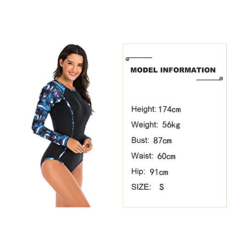 HBRT Traje de baño de una Sola Pieza de Las Mujeres, de Manga Larga Traje de baño de los bañadores elásticos de Control de Abdomen Delgado para Surf Beach Buceo Vacaciones,S