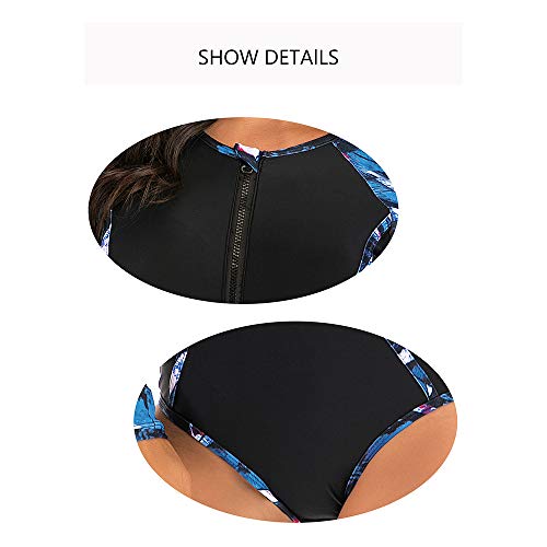 HBRT Traje de baño de una Sola Pieza de Las Mujeres, de Manga Larga Traje de baño de los bañadores elásticos de Control de Abdomen Delgado para Surf Beach Buceo Vacaciones,S