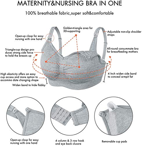 HBselect Sujetador Lactancia Sostén De Maternidad con Almohadillas Desmontable Fácil De Desabrochar para Dar El Pecho