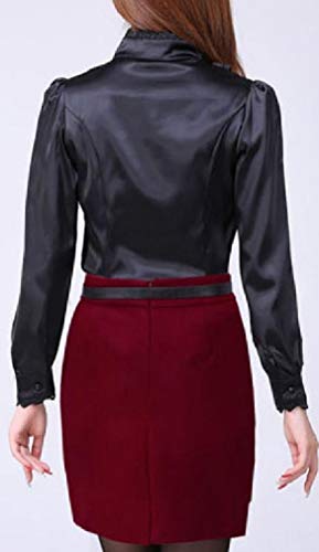 H&E Camisas de Volantes de Encaje Victoriano Lolita con Cuello Alto para Mujer Negro Negro (L