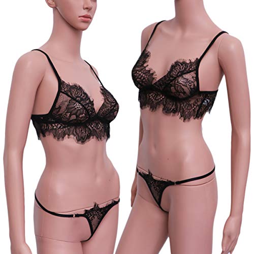 Heallily Mujeres Encaje Perspectiva lencería Profundo v Sujetador Ropa Interior Hueca cómodo Body lencería Sujetador Bragas para Mujer Dama