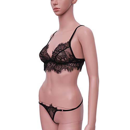 Heallily Mujeres Encaje Perspectiva lencería Profundo v Sujetador Ropa Interior Hueca cómodo Body lencería Sujetador Bragas para Mujer Dama