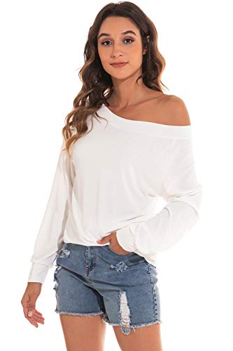 heekepk Camiseta de Mangas Largas Escote de Hombros Caídos Camisa Casual para Mujer