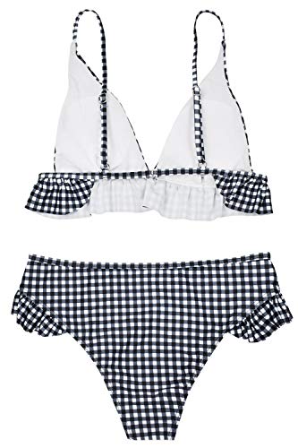 heekpek Bikini a Cuadros Top Triángulo Relleno Braga con Volantes para Mujer