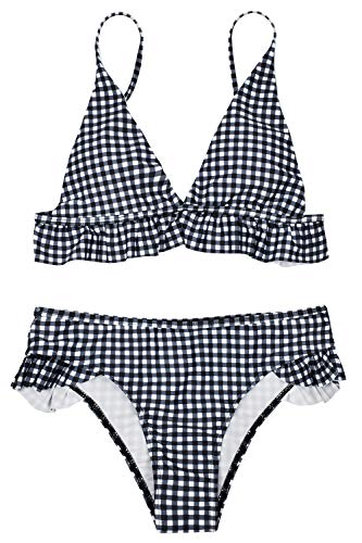 heekpek Bikini a Cuadros Top Triángulo Relleno Braga con Volantes para Mujer