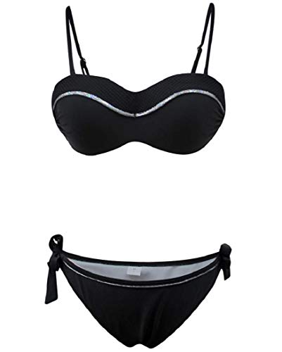 heekpek Bikini Set Trajes de Baña Mujer Dos Piezas Push up Honda Bañador de Colores Playa de Verano Sexy Conjunto con Almohadilla para el Pecho Bikini (Negro, M)
