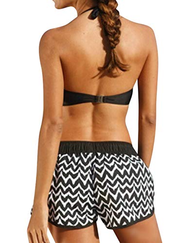 heekpek Bikini Top Halter Relleno Bañador Short con Cordón de Ajuste Deportivo para Mujer
