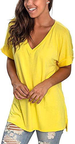 heekpek Blusas de Moda Verano Mujer Blusas y Camisas de Mujer Ropa Mujer Verano Tops Mujer Camisas OversizedColor Sólido V Neck Negro Blanco Camisa Manga Corta Plus Size