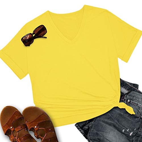 heekpek Blusas de Moda Verano Mujer Blusas y Camisas de Mujer Ropa Mujer Verano Tops Mujer Camisas OversizedColor Sólido V Neck Negro Blanco Camisa Manga Corta Plus Size