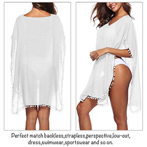 heekpek Mujer Trajes de Baño Ropa de Playa Cubrir Tapa de Bikini de Playa Borla Traje de Baño Cover Up Capa de Biquíni Vestido de Playa