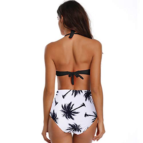 heekpek Mujeres Retro Cintura Alta Trajes de Baño Una Pieza Polka Dot Bañador Trajes de Brasileño Conjunto de Bikini Color Liso Push up Bralette