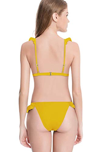 heekpek Traje de Baño Mujer Bikini Sexy con Cuello en V con Volantes Bañador Mujer Dos Piezas Moda de Playa Bikinis Brasileños