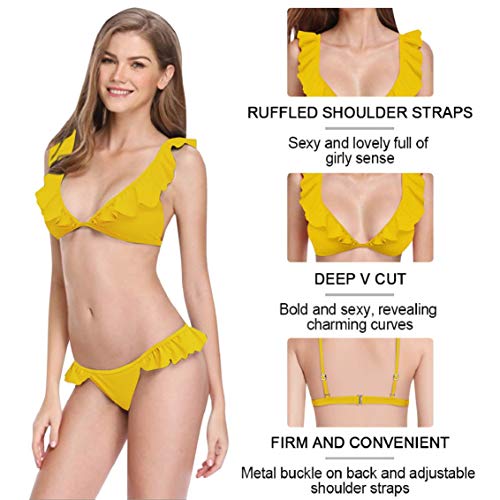 heekpek Traje de Baño Mujer Bikini Sexy con Cuello en V con Volantes Bañador Mujer Dos Piezas Moda de Playa Bikinis Brasileños