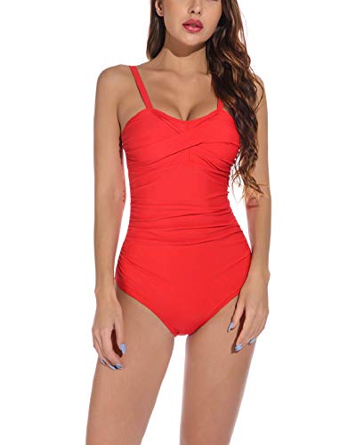 heekpek Traje de Baño Una Pieza para Mujer Bañadores Mujer Reductores Cuello en V Pliegues Bañador Bikini Retro