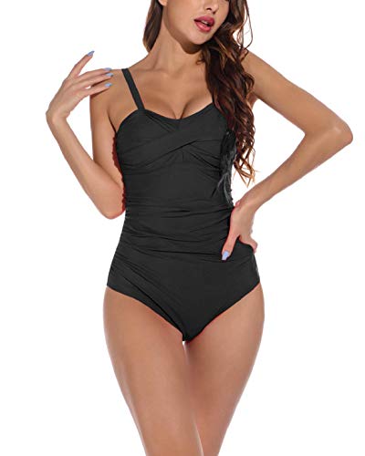 heekpek Traje de Baño Una Pieza para Mujer Bañadores Mujer Reductores Cuello en V Pliegues Bañador Bikini Retro