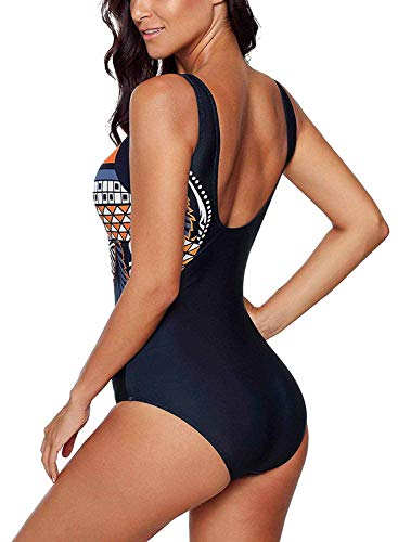 heekpek Trajes de Una Pieza Vintage Impresión Bañador Natacion Mujer Surf Tallas Grandes Monokini Push Up Sexy V-Cuello Verano Traje de Baño Atlético Mujeres Retro Trajes de Baño