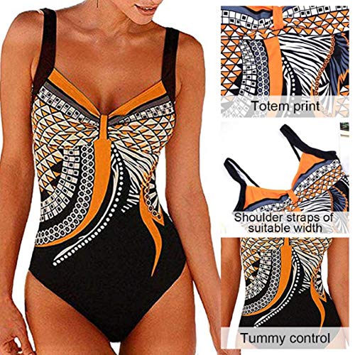 heekpek Trajes de Una Pieza Vintage Impresión Bañador Natacion Mujer Surf Tallas Grandes Monokini Push Up Sexy V-Cuello Verano Traje de Baño Atlético Mujeres Retro Trajes de Baño