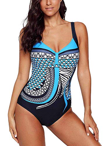 heekpek Trajes de Una Pieza Vintage Impresión Bañador Natacion Mujer Surf Tallas Grandes Monokini Push Up Sexy V-Cuello Verano Traje de Baño Atlético Mujeres Retro Trajes de Baño